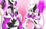  ... anthro convenient_censorship crossed_arms duo female fire flaming_tail floppy_ears hair horn hybrid jvbax looking_up male male/female milo_the_chimera mylora pink_body pleading purple_eyes shy touching_hand white_body white_hair wings 