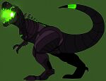 back_spikes biped black_body black_tail dinosaur feral green_background imperatorcaesar open_mouth purple_body reptile scalie simple_background solo spikes spikes_(anatomy) 