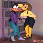  anatid anseriform anthro avian bird bra breasts clothed clothing daffy_duck dress duck duo female flirting hi_res kersync lidded_eyes looney_tunes male male/female partially_clothed presenting presenting_breasts the_looney_tunes_show tina_russo underwear undressing warner_brothers 