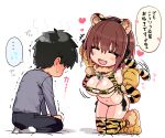  ... 1boy 1girl animal_ears animal_feet animal_hands animal_print bare_shoulders bell bikini black_hair black_hairband black_ribbon blue_gk blush blush_stickers brown_hair chibi closed_eyes collar ear_blush eyepatch_bikini eyes_visible_through_hair fake_animal_ears fur-trimmed_collar fur_trim gradient gradient_hair hair_between_eyes hairband hand_on_own_face heart holding_own_tail holding_tail kneeling medium_hair motion_lines multicolored_hair navel neck_bell orange_thighhighs original red_collar ribbon shiny shiny_skin socks speech_bubble spoken_ellipsis spoken_sweatdrop sweat sweatdrop swimsuit tail thighhighs thighs tiger_ears tiger_print tiger_stripes tiger_tail trembling white_socks 