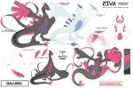  ambiguous_gender black_body blue_body featureless_crotch feral fin hi_res hybrid legendary_pok&eacute;mon long_tail lugia model_sheet multicolored_body nintendo open_mouth pheromones pink_body pok&eacute;mon pok&eacute;mon_(species) pose purple_body purple_eyes salazzle simple_background solo tartii teeth video_games white_body 