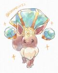  animal_focus brown_eyes closed_mouth commentary_request eevee full_body gem highres kotone11152 no_humans pokemon pokemon_(creature) smile solo standing twitter_username white_background 