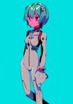  1girl ayanami_rei bangs blue_hair bodysuit breasts closed_mouth expressionless hair_ornament highres interface_headset medium_breasts menma_(enaic31) neon_genesis_evangelion plugsuit red_eyes short_hair simple_background solo standing white_bodysuit 