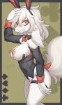  absurd_res anthro areola blush breasts canid canine clothed clothing female fur hair hi_res mammal nipples solo white_body white_fur zinfyu 