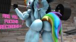  3d_(artwork) absurd_res anthro anthrofied anus barbell big_breasts blue_body blue_feathers breasts butt digital_media_(artwork) equid equine exercise eyelashes feathers female friendship_is_magic genitals hasbro hi_res mammal my_little_pony pegasus pussy rainbow_dash_(mlp) solo vladichslg weightlifting wings workout 