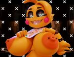  2022 3d_(artwork) animatronic anthro areola avian big_areola big_breasts bird bracelet breasts chicken digital_media_(artwork) female five_nights_at_freddy&#039;s five_nights_at_freddy&#039;s_2 galliform gallus_(genus) geodat64 glowing glowing_eyes grin hi_res jewelry looking_at_viewer machine mammal nipple_piercing nipples orange_areola orange_nipples pattern_background phasianid piercing pink_cheeks robot scottgames sharp_teeth simple_background smile solo teeth toy_chica_(fnaf) video_games yellow_body 