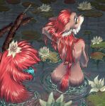  anthro backstripe butt canid canine canis female flower fur gimka hi_res legend_of_ahya lillies mammal nude plant solo tail_mouth taylor_renee_wolford_(darkflamewolf) tongue tongue_out unusual_anatomy unusual_tail water wet wet_body wet_fur wolf 