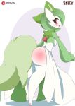  absurd_res big_butt big_tail blush butt female fluffy fluffy_tail gardevoir hi_res humanoid hybrid nintendo open_mouth pok&eacute;mon pok&eacute;mon_(species) red_eyes sarox solo sprigatito thick_thighs video_games white_body 