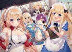  5girls azur_lane cup highres howe_(azur_lane) howe_(pastry_princess)_(azur_lane) icarus_(at_your_service)_(azur_lane) icarus_(azur_lane) instrument itaba_atsushi maid maid_headdress multiple_girls official_alternate_costume penelope_(azur_lane) penelope_(salty_maid)_(azur_lane) queen_elizabeth_(azur_lane) queen_elizabeth_(yes_your_maidness!)_(azur_lane) southampton_(afternoon_impromptu)_(azur_lane) southampton_(azur_lane) table tea_party teacup teapot violin 