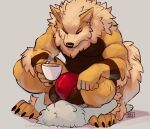  anthro arcanine balls balls_outline beverage biceps big_balls big_penis black_nose bulge canid canine clothing duo ear_piercing ear_ring face_on_balls fangs fur genital_outline genitals hi_res looking_at_viewer looking_down male mammal muscular muscular_anthro muscular_male nintendo penis piercing pok&eacute;mon pok&eacute;mon_(species) ring_piercing seibrxan underwear video_games white_body white_fur 
