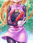  1girl animal bird blonde_hair breasts ciel_(mega_man) closed_mouth collarbone daisukeabe gloves helmet highres holding holding_helmet long_hair medium_breasts mega_man_(series) mega_man_zero solo white_gloves 