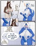  absurd_res anthro aroused bathroom big_breasts big_penis blush breasts canid canine canis caught chest_tuft comic darbo domestic_dog duo english_text erection female genitals gynomorph hi_res huge_breasts intersex mammal maria_(pancarta) nude pancarta penis public_restroom shower speech_bubble surprised_expression text tuft wide_hips 
