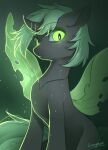  2019 ambiguous_gender arthropod changeling eyelashes fan_character feral friendship_is_magic glowing glowing_eyes green_eyes green_hair green_tail green_wings hair hasbro hi_res horn insect_wings my_little_pony notched_wings signature solo swaybat wings 