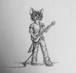  anthro big_ears bottomwear clothing denim denim_clothing eyes_closed graphite grunge guitar hi_res jeans male musical_instrument pants playing_guitar playing_music plucked_string_instrument shaded sketch smile solo standing string_instrument torn_bottomwear torn_clothing torn_jeans torn_pants 