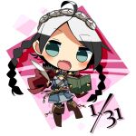  1girl ahoge bangs belt blue_eyes book boots braid breasts buttons capelet chest_harness chibi cleavage dated feathers fire_emblem fire_emblem_fates grey_hair hairband harness holding holding_book holding_feather holding_pen hood hood_down key kuro_kaze leather leather_boots leather_strap long_hair looking_at_viewer low_twintails nina_(fire_emblem) o-ring open_mouth parted_bangs pen red_capelet red_hood turtleneck twin_braids twintails white_hairband 