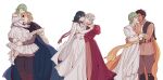  3boys 3girls blonde_hair blue_hair breasts brown_hair byleth_(fire_emblem) byleth_(fire_emblem)_(female) byleth_(fire_emblem)_(male) cape claude_von_riegan couple dimitri_alexandre_blaiddyd dress edelgard_von_hresvelg eyepatch fire_emblem fire_emblem:_three_houses galaxygaby green_hair hetero highres multiple_boys multiple_girls multiple_persona red_dress sash sideboob white_dress white_hair yaoi yuri 