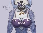  anthro arctic_fox bra canid canine clothing collar female fox hermitpioneer lingerie mammal may_hem solo tongue tongue_out underwear 