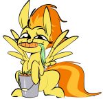  2017 black_eyes bucket carrot container equid equine eyelashes feathered_wings feathers female feral food friendship_is_magic hair hasbro hattsy herbivore hi_res mammal my_little_pony orange_hair orange_tail pegasus plant simple_background smile spitfire_(mlp) vegetable white_background wings wonderbolts_(mlp) yellow_body yellow_feathers 
