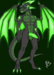  anthro balls claws digital_media_(artwork) dragon eduardo_(kuby_owo) erection eyewear genitals glowing glowing_genitalia glowing_markings glowing_penis hi_res horn kuby_owo male markings nude penis scalie simple_background smile solo sunglasses toe_claws wings 