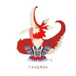  bandai_namco belt claws digimon digimon_(species) fangmon fangs feral fur leather orange_body orange_fur sharp_teeth simple_background solo teeth tongue tongue_out toony white_background yamuretsu yellow_eyes 