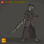  anthro belt bite_mark bloodborne carcharodontosaurid clothing dinosaur female fromsoftware giganotosaurus gloves handwear hi_res multiple_scars osteoderms reptile scalie scar solo sony_corporation sony_interactive_entertainment the_nameless_guy theropod video_games 