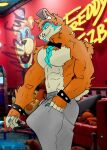  anthro big_bulge bow_tie bulge clothed clothing erection erection_under_clothing five_nights_at_freddy&#039;s five_nights_at_freddy&#039;s:_security_breach freddy_(fnaf) fur glamrock_freddy_(fnaf) hi_res huge_bulge humanoid male mizfurs muscular muscular_anthro muscular_male scottgames solo sweatpants video_games 