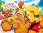  balls bowser bowser_jr. father father_and_child father_and_son genital_piercing genitals hi_res humanoid_genitalia humanoid_penis incest_(lore) koopa licking male male/male mario_bros nintendo nipple_piercing nipples oral outside parent parent_and_child penile penis penis_lick penis_piercing piercing poppin scalie sex son tongue tongue_out video_games 