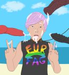  ahegao animal_genitalia animal_penis beach big_pupils bodily_fluids bukkake canine_penis clothing cloud collar colored_nails condom cum cum_covered cum_in_mouth cum_inside cum_on_face cum_on_penis cum_string dilated_pupils ejaculation equine_penis filled_condom furfag genital_fluids genitals gesture hair hi_res human jorvard leash looking_pleasured male male/male mammal messy nails penis pink_hair pupils sea seaside sexual_barrier_device shirt sleeveless sleeveless_shirt solo topwear v_sign water 