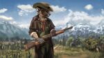  2022 anthro clothed clothing detailed_background felid feline female gloves gun handwear hat headgear headwear mammal neketo outside pantherine ranged_weapon rifle snow_leopard solo standing weapon wild_west 