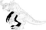  ambiguous_gender back_spikes bethesda_softworks black_and_white claws collar deathclaw fallout horn imperatorcaesar monochrome ridged_horn ridged_tail scales shadow sharp_teeth side_view simple_background solo spiked_tail spikes spikes_(anatomy) standing teeth video_games 