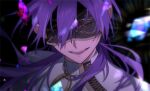  1boy black_blindfold blindfold evil_smile long_hair looking_at_viewer male_focus nu_carnival purple_hair rin_(nu_carnival) see-through slit_pupils smile zaqxcsdwe123 