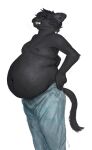  2021 aiden_belyaev_(cettus) anthro belly belly_overhang big_belly black_body bottomwear cettus clothing clothing_pull deep_navel denim denim_clothing digital_drawing_(artwork) digital_media_(artwork) eyes_closed fangs felid feline jeans male mammal navel obese overweight pants simple_background solo struggling whiskers white_background 