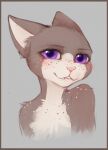  2022 anthro blush digital_media_(artwork) domestic_cat felid feline felis fur grey_background grey_body grey_fur hi_res mammal pink_nose purple_eyes simple_background solo spots spotted_body spotted_fur white_body white_fur white_spots yshanii 