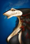  anthro apple big_breasts breasts cigarette clothing dog_tags dress female female/female formal_clothing heni heni_(character) portrait sergal side_boob smoking solo 