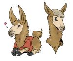  &lt;3 brown_body brown_ears brown_fur brown_head_tuft brown_inner_ear brown_tail camelid chest_tuft clothing eyes_closed feral fur grey_hooves hat head_tuft headgear headwear hooves imperatorcaesar llama long_neck mammal neck_tuft red_clothing red_shirt red_t-shirt red_topwear shirt simple_background smile solo t-shirt tan_body tan_fur topwear tuft whiskers white_background 