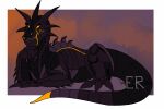  back_spikes black_body dragon feral imperatorcaesar looking_aside lying on_front purple_body side_view simple_background solo spikes spikes_(anatomy) 