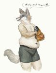  2020 anthro belly_overhang bottomwear boxers_(clothing) bulge canid canine cettus chips_(food) clothing corsac_fox dialogue digital_drawing_(artwork) digital_media_(artwork) eating food fox looking_back love_handles male mammal multicolored_body overweight overweight_anthro overweight_male simple_background slightly_chubby solo two_tone_body underwear whiskers white_background 