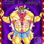  1:1 abs anthro armpit_hair biceps body_hair bowser bowser_day boxers_(clothing) chest_hair clothing collar digital_media_(artwork) dragon english_text happy_trail hi_res koopa leather legwear male mario_bros musclegut muscular nintendo nipple_piercing nipples pecs piercing reptile scalie scar solo spikes text thigh_highs turtle underwear vektorthedrakat(artist) video_games 