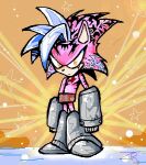  anthro blue_hair chest_tattoo digital_media_(artwork) eulipotyphlan facial_tattoo fan_character gunner_double_one gunner_double_one_(character) hair hedgehog low_res male mammal oekaki orange_eyes pink_body pink_skin sega signature solo sonic_the_hedgehog_(series) source_request star tattoo text 