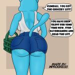  anthro big_breasts big_butt bottomwear breasts butt cartoon_network clothing cutoffs denim denim_clothing female hi_res inprogress nicole_watterson shopping_basket shorts solo the_amazing_world_of_gumball wide_hips 