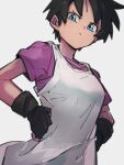  1girl black_gloves black_hair blue_eyes closed_mouth dragon_ball dragon_ball_z fingerless_gloves gloves grey_background kemachiku looking_at_viewer short_hair simple_background solo videl 