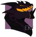  artist_logo black_body border cheek_horn dark_body dragon imperatorcaesar logo looking_aside male narrowed_eyes open_mouth purple_background purple_body side_view simple_background solo white_border 