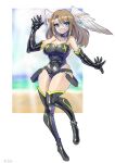  1girl bangs black_choker blue_eyes boots breasts choker cleavage eunie_(xenoblade) gloves head_wings highres large_breasts long_hair looking_at_viewer oomasa_teikoku solo swimsuit thigh_boots white_wings wings xenoblade_chronicles_(series) xenoblade_chronicles_3 