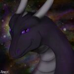  abstract_background black_body black_scales dragon ender_dragon feral headshot_portrait hi_res horn looking_at_viewer male microsoft minecraft mojang portrait purple_eyes scales shaded smile smoke_from_nose soft_shading solo video_games xbox_game_studios xymor 