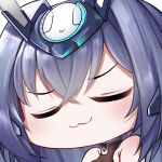  1girl :3 absurdres azur_lane bangs bare_shoulders blue_hair bodystocking chibi closed_mouth collarbone commentary crossed_bangs hair_between_eyes hair_intakes headgear highres irkawaza long_hair new_jersey_(azur_lane) sidelocks simple_background smile smug solo upper_body uwu white_background 