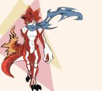  abs anthro athletic athletic_anthro athletic_male bandai_namco betelgammamon claws digimon digimon_ghost_game doggymav elemental_manipulation fire fire_manipulation grin hi_res horn male pecs red_body scalie scarf sharp_teeth smile solo teeth yellow_eyes 