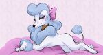  accessory bed bedding bedroom_eyes blanket blush bow_(disambiguation) canid canine canis disney domestic_dog female feral furniture georgette_(disney) hi_res mammal narrowed_eyes oliver_and_company poodle seductive sketchygarden solo 