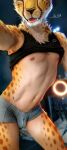  anthro bulge cheetah cheetahpaws cheetahpaws_(character) clothed clothing clothing_lift draw_over edit felid feline hi_res male mammal nipples photo_background photo_manipulation shirt shirt_lift solo tank_top tongue tongue_out topwear underwear 