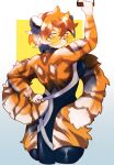  anthro arknights clothed clothing felid female fur ginz hair hi_res hypergryph looking_at_viewer mammal multicolored_body multicolored_fur multicolored_hair orange_body orange_fur orange_hair pantherine simple_background solo studio_montagne tiger video_games waaifu_(arknights) 