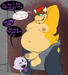  alley anthro balls boo_(mario) bowser clothing duo english_text genitals ghost hi_res koopa male male/male mario_bros nintendo obese obese_male overalls overalls_only overweight overweight_male penis scalie spirit taniwah text torn_clothing video_games 
